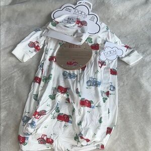 4 Piece Baby Essentials Farm Print Onesie With Swaddle - Red, Blue, Green